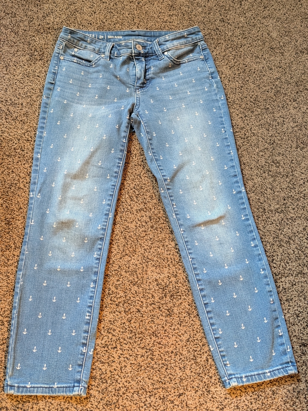 Talbots Light Blue Anchor-Print Slim Ankle Jeans
